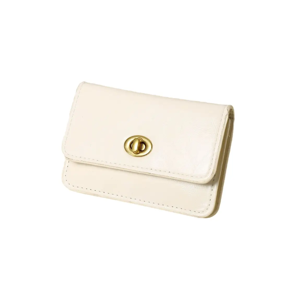 New Korean Style Card Holder Ins for Women Simple Pure Color Retro Lock Multi-Layer Card Holder Women's High-End Wallet Card Holder