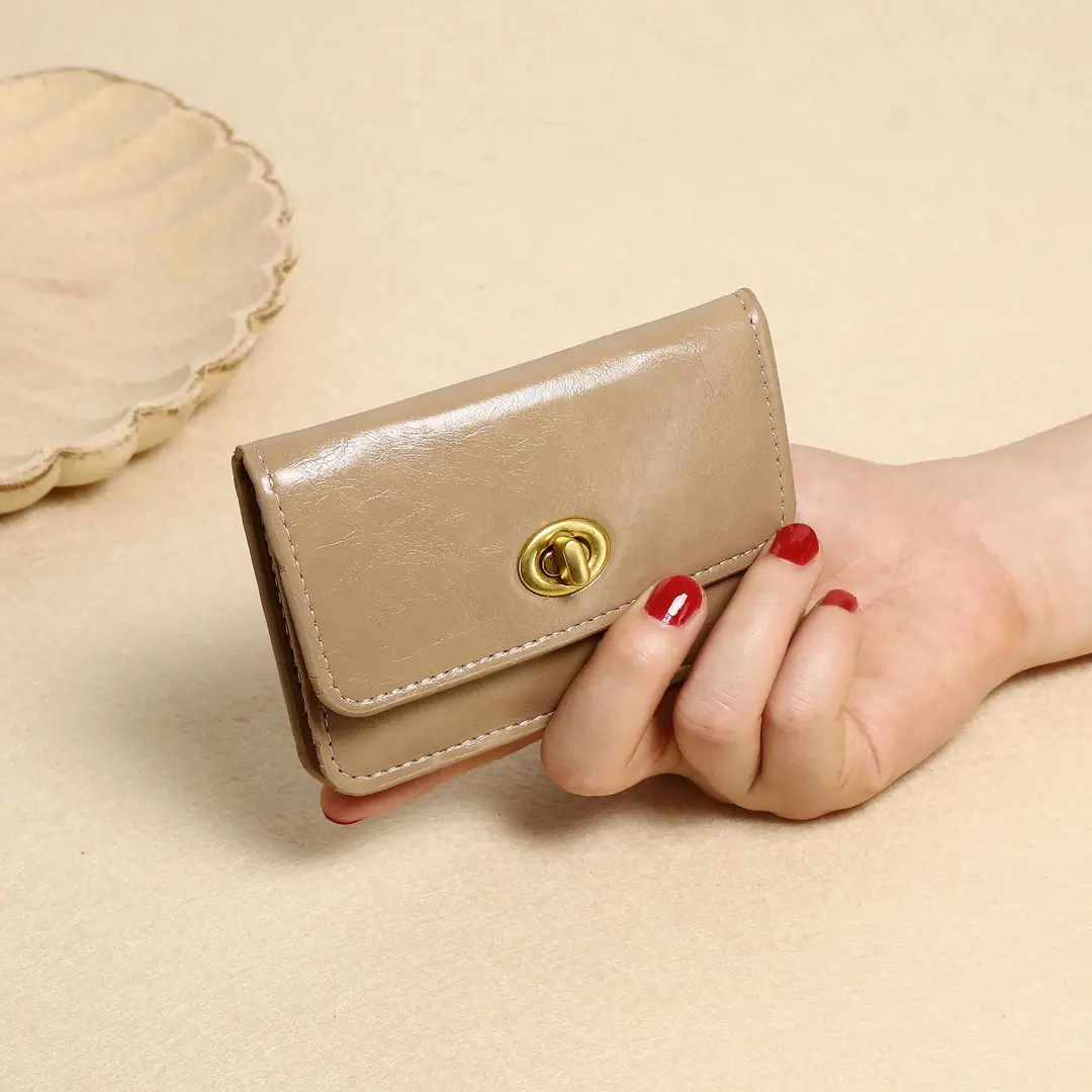 New Korean Style Card Holder Ins for Women Simple Pure Color Retro Lock Multi-Layer Card Holder Women's High-End Wallet Card Holder — feature 3