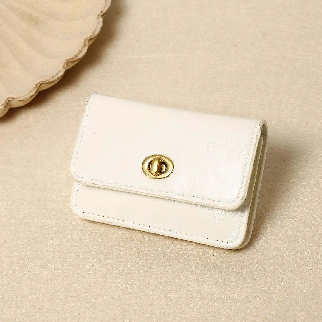 New Korean Style Card Holder Ins for Women Simple Pure Color Retro Lock Multi-Layer Card Holder Women's High-End Wallet Card Holder