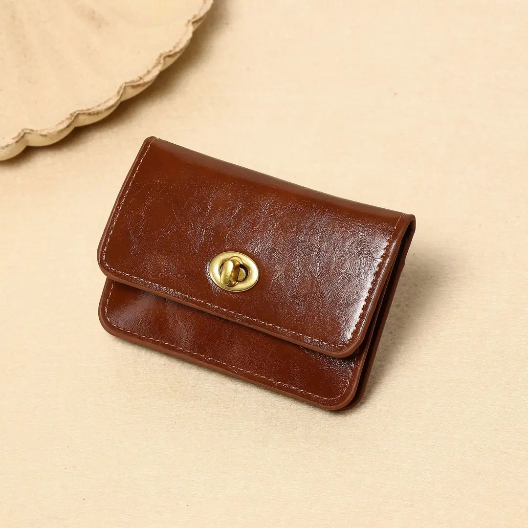 New Korean Style Card Holder Ins for Women Simple Pure Color Retro Lock Multi-Layer Card Holder Women's High-End Wallet Card Holder