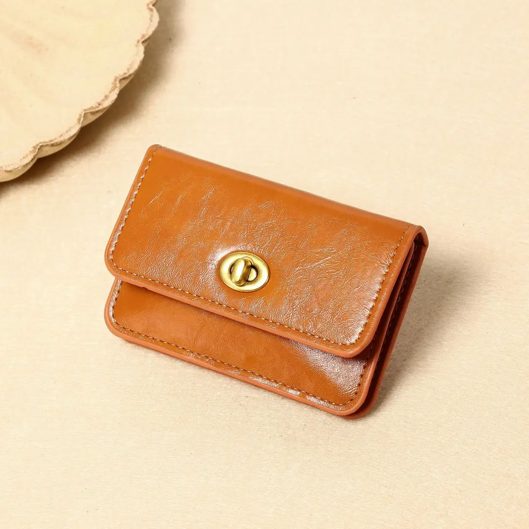 New Korean Style Card Holder Ins for Women Simple Pure Color Retro Lock Multi-Layer Card Holder Women's High-End Wallet Card Holder
