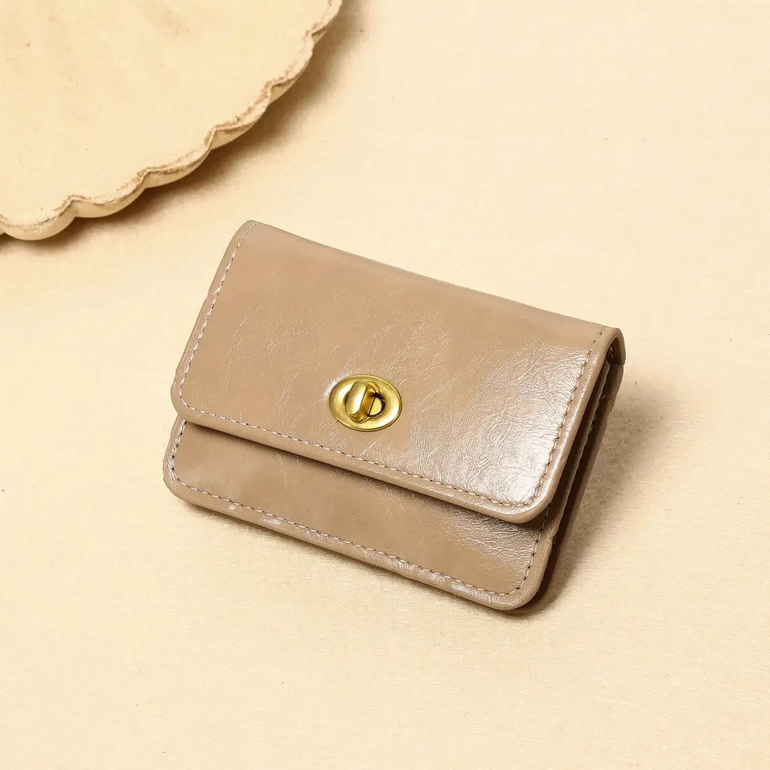 New Korean Style Card Holder Ins for Women Simple Pure Color Retro Lock Multi-Layer Card Holder Women's High-End Wallet Card Holder