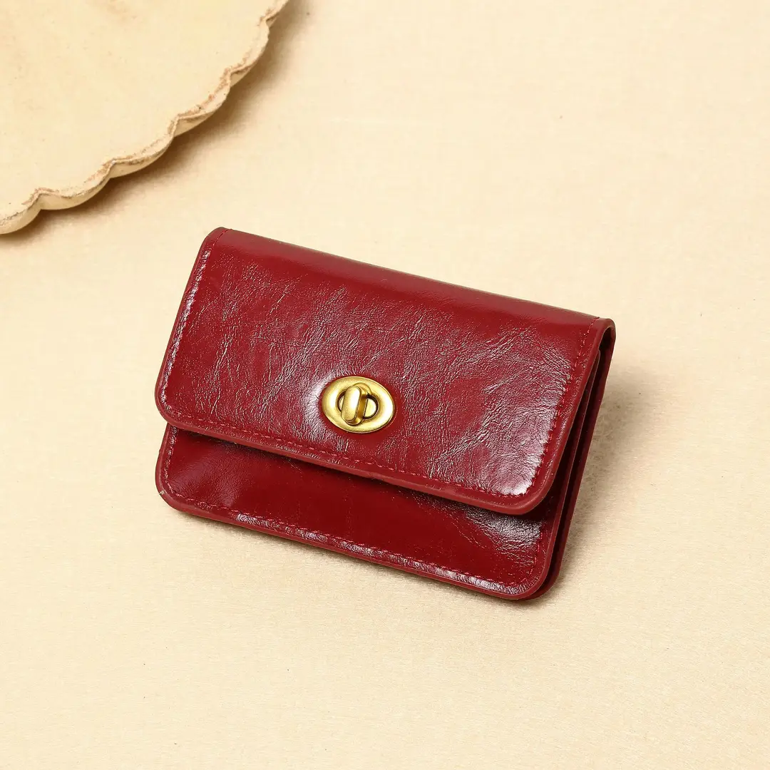 New Korean Style Card Holder Ins for Women Simple Pure Color Retro Lock Multi-Layer Card Holder Women's High-End Wallet Card Holder