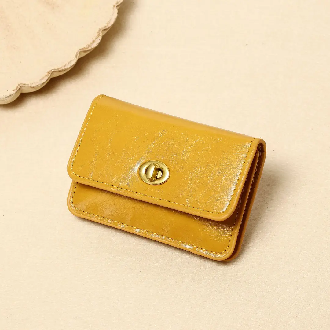 New Korean Style Card Holder Ins for Women Simple Pure Color Retro Lock Multi-Layer Card Holder Women's High-End Wallet Card Holder