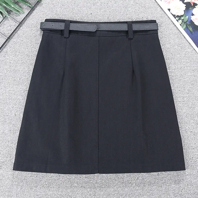 Black High-Waist Flap Pocket Skirt for Women - Image 7