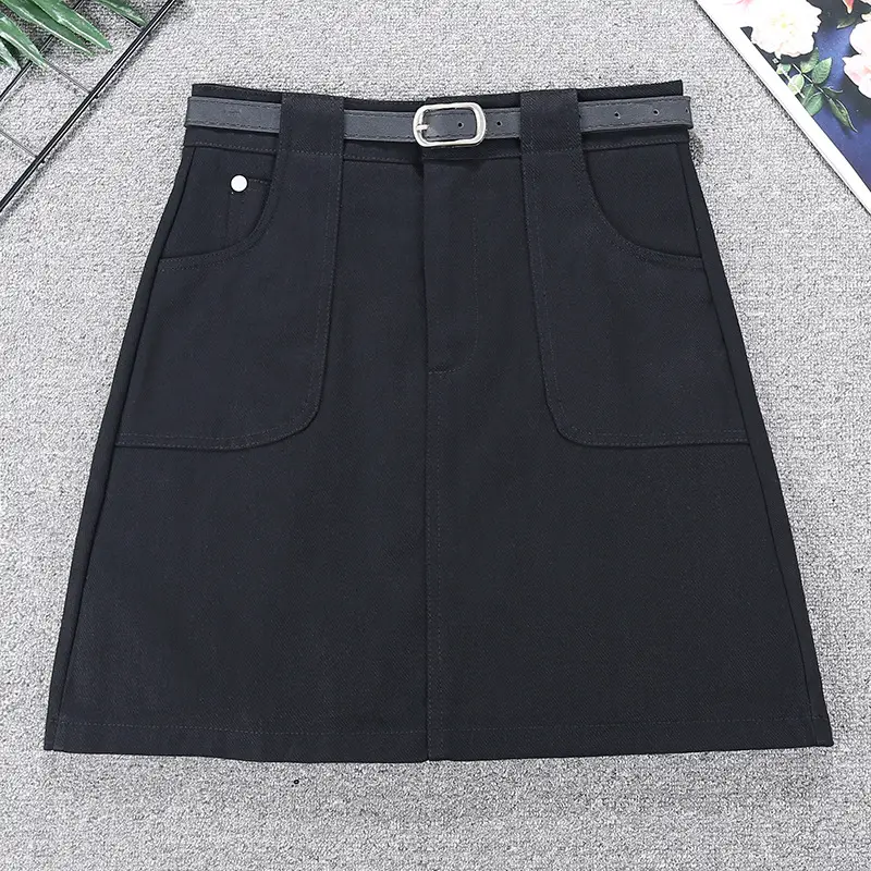 Black High-Waist Flap Pocket Skirt for Women - Image 3