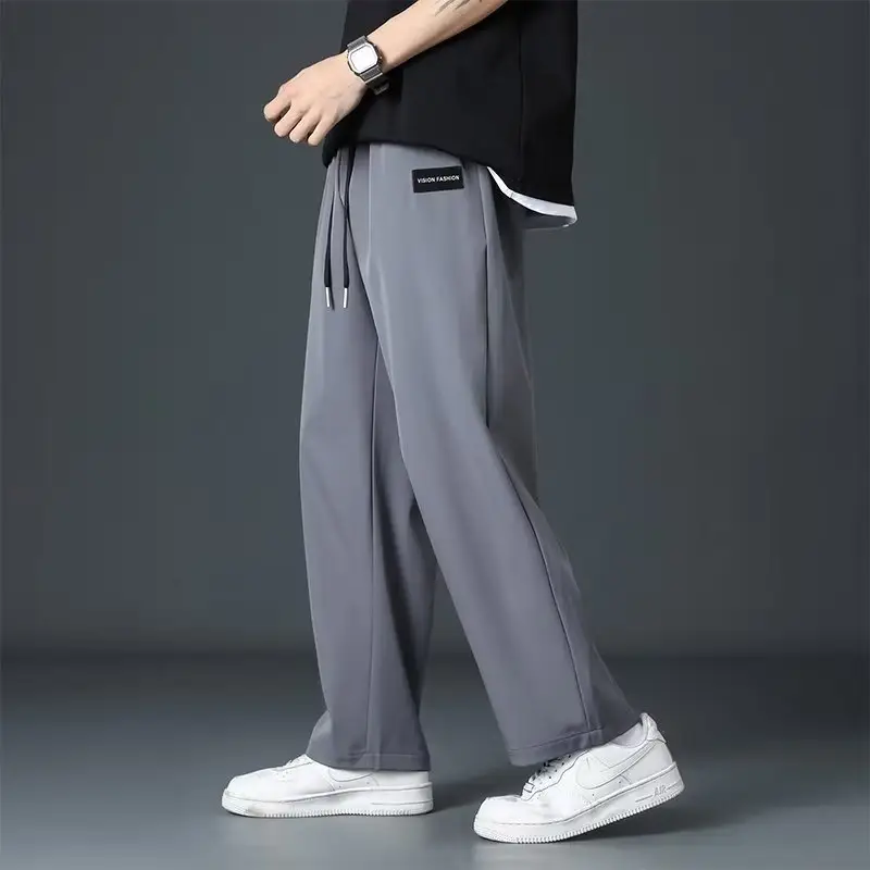 Men Loose Fit Ice Silk Straight Tube Pants Grey - Image 4