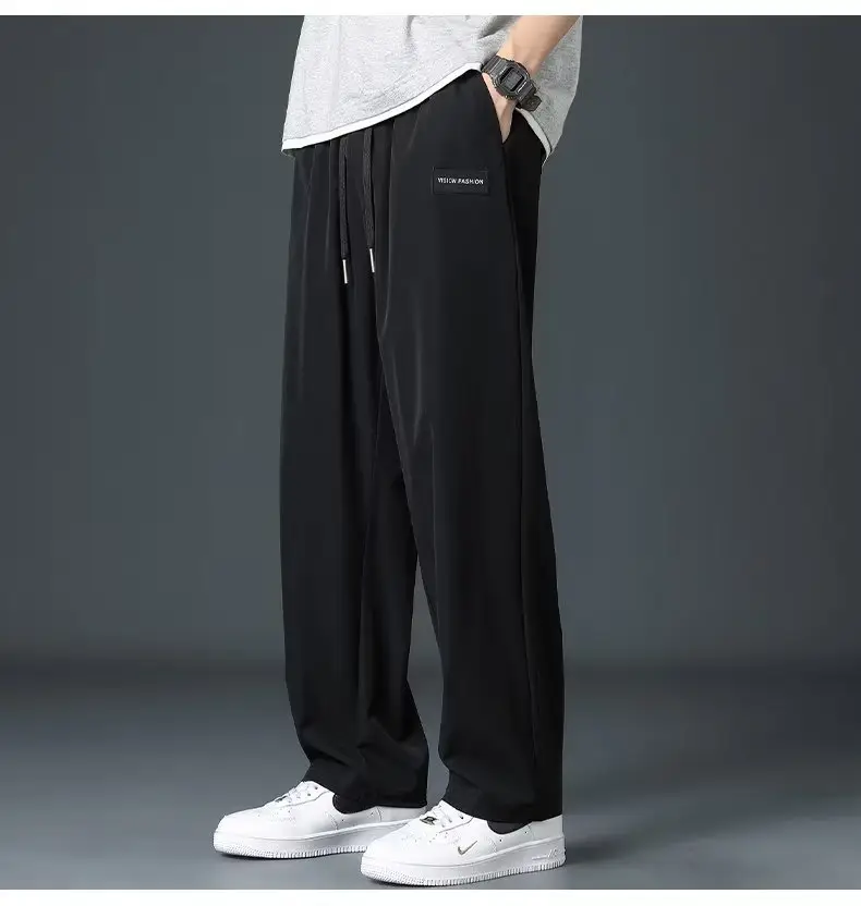 Men Loose Fit Ice Silk Straight Tube Pants Grey — feature 10