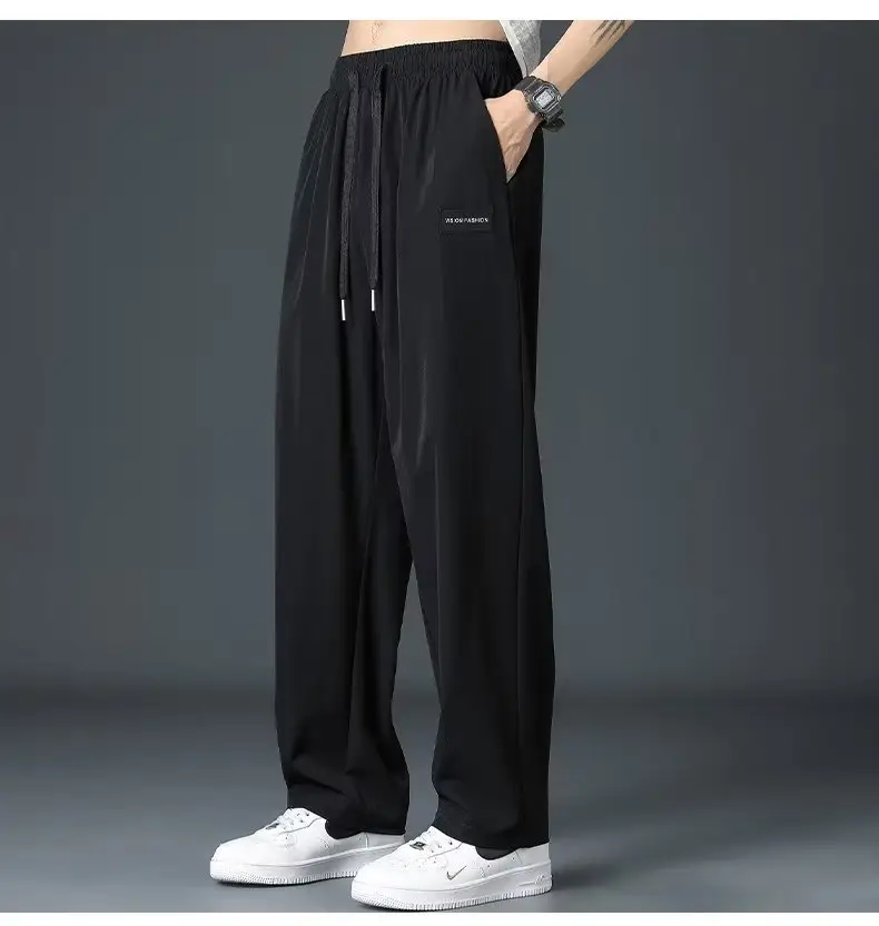 Men Loose Fit Ice Silk Straight Tube Pants Grey — feature 11