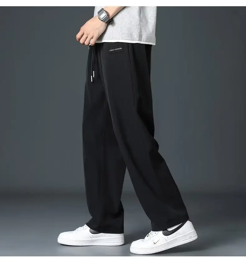 Men Loose Fit Ice Silk Straight Tube Pants Grey — feature 12