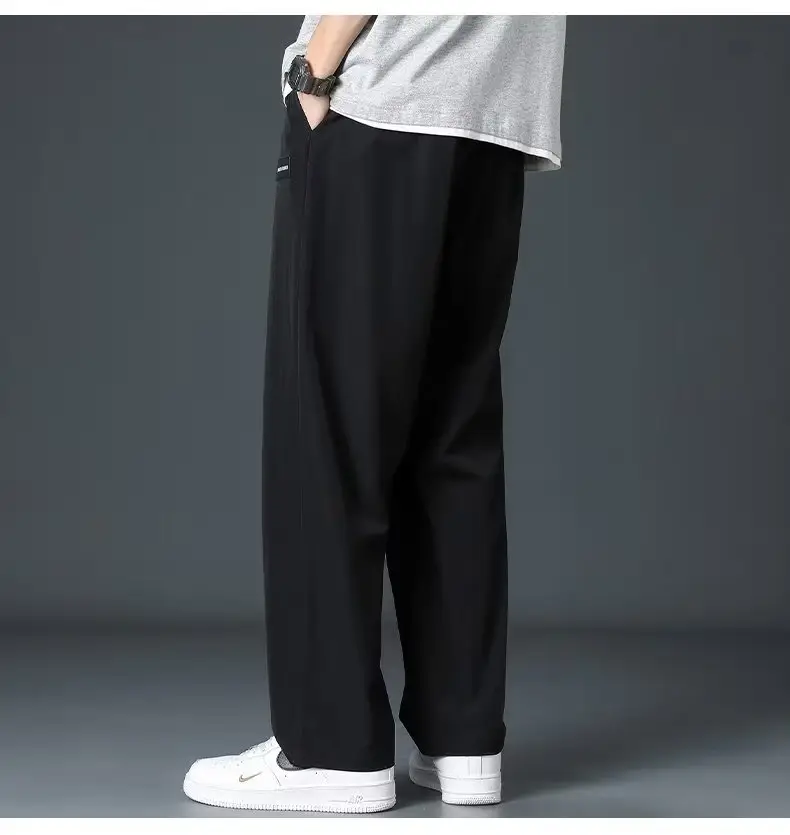 Men Loose Fit Ice Silk Straight Tube Pants Grey — feature 13