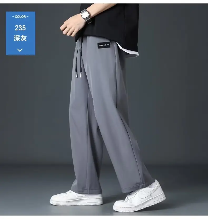 Men Loose Fit Ice Silk Straight Tube Pants Grey — feature 15