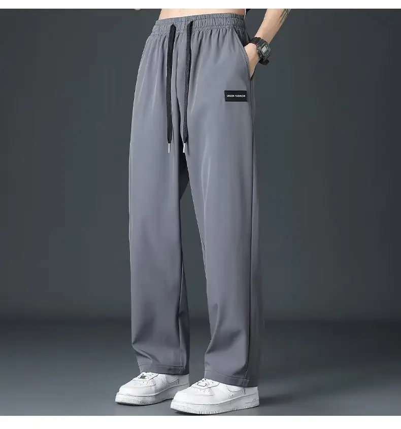 Men Loose Fit Ice Silk Straight Tube Pants Grey — feature 18