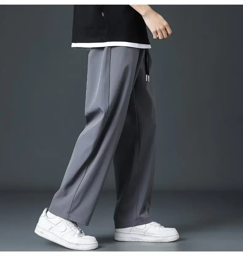 Men Loose Fit Ice Silk Straight Tube Pants Grey — feature 20