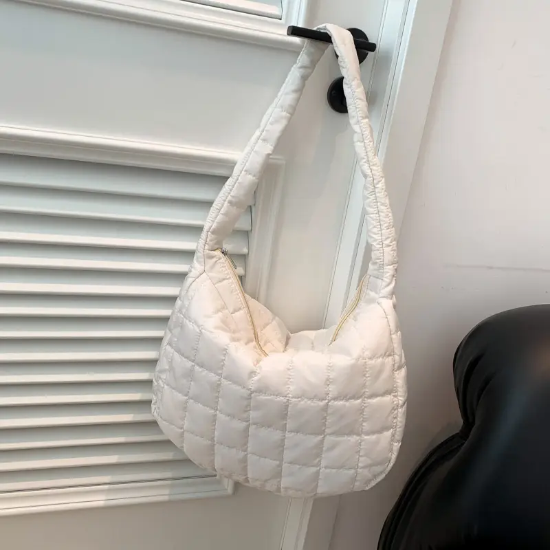 Women's Beige Quilted Shoulder Bag Large Capacity - Image 6