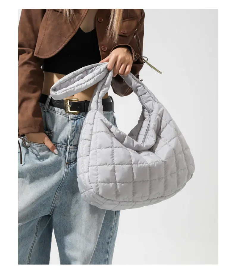 Women's Beige Quilted Shoulder Bag Large Capacity — feature 12