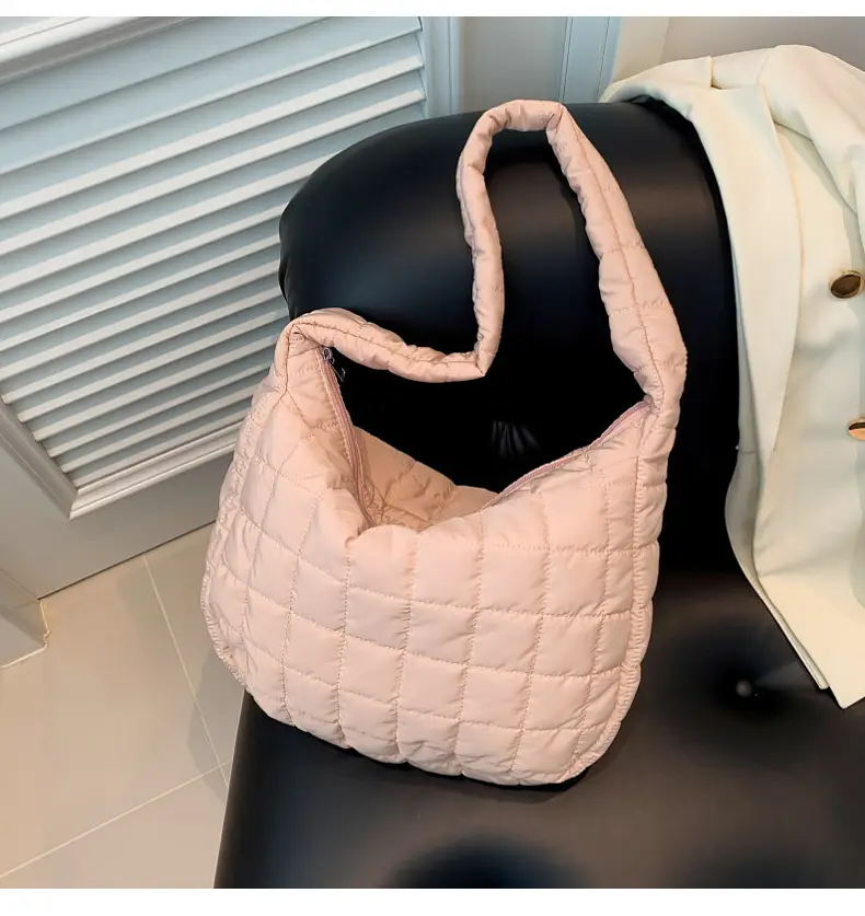 Women's Beige Quilted Shoulder Bag Large Capacity — feature 14