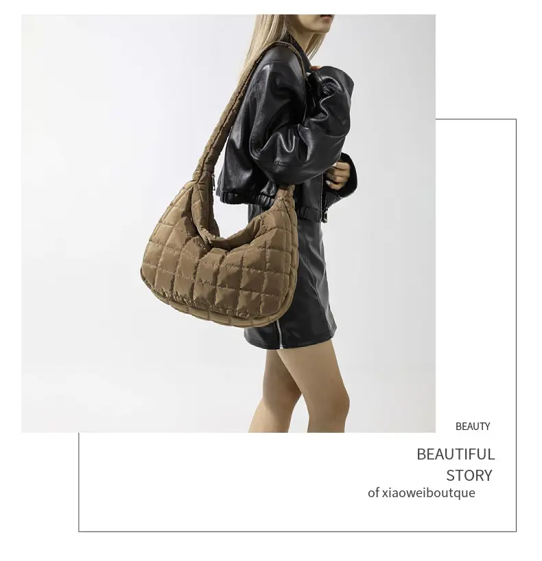 Women's Beige Quilted Shoulder Bag Large Capacity — feature 15