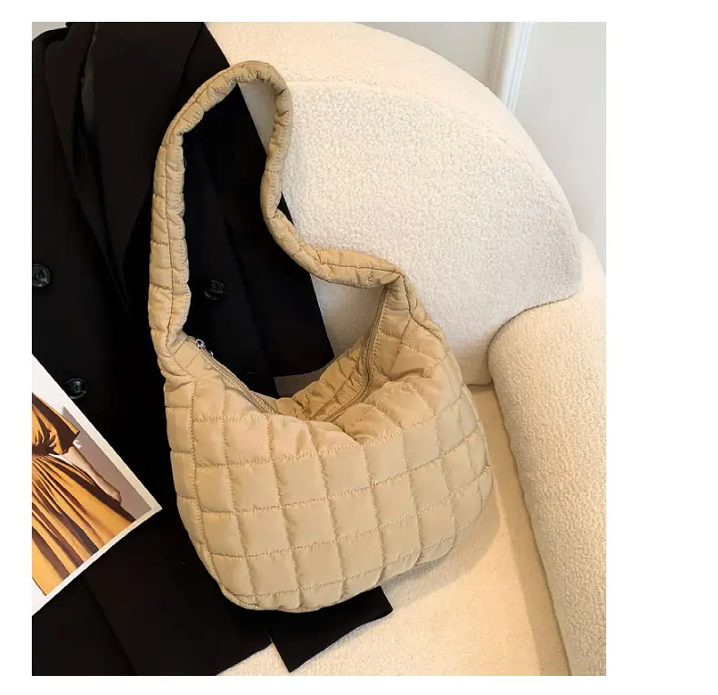 Women's Beige Quilted Shoulder Bag Large Capacity — feature 17