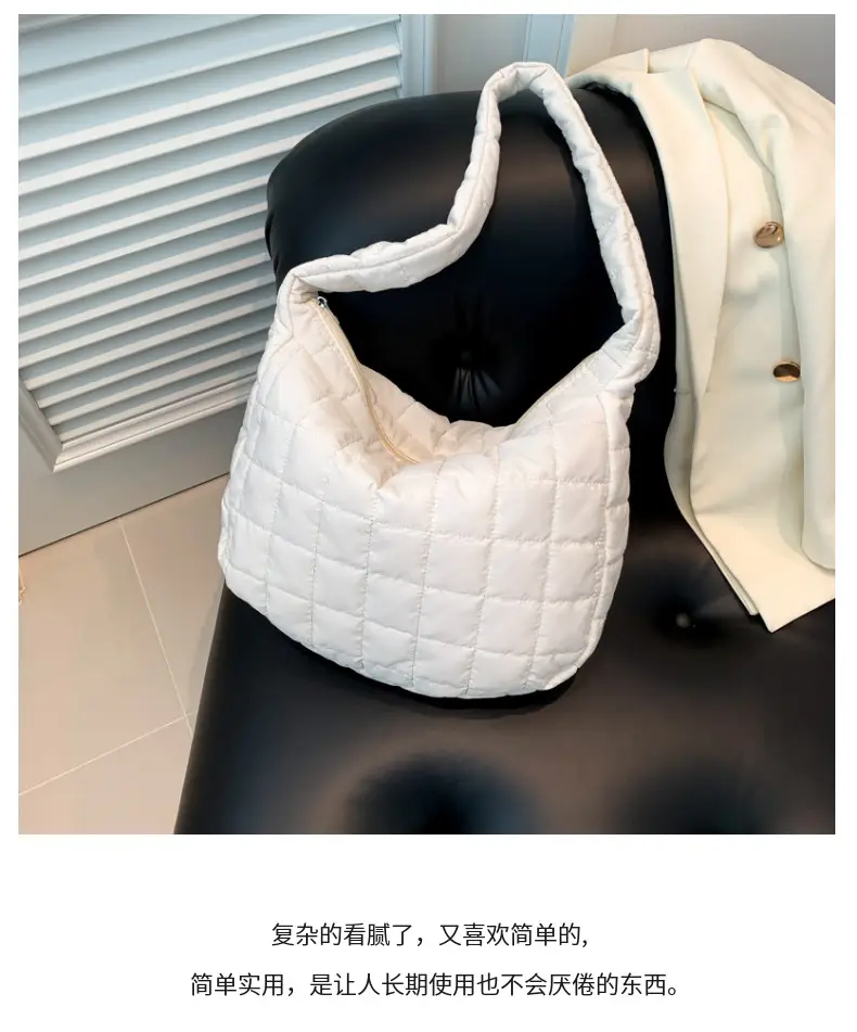 Women's Beige Quilted Shoulder Bag Large Capacity — feature 4