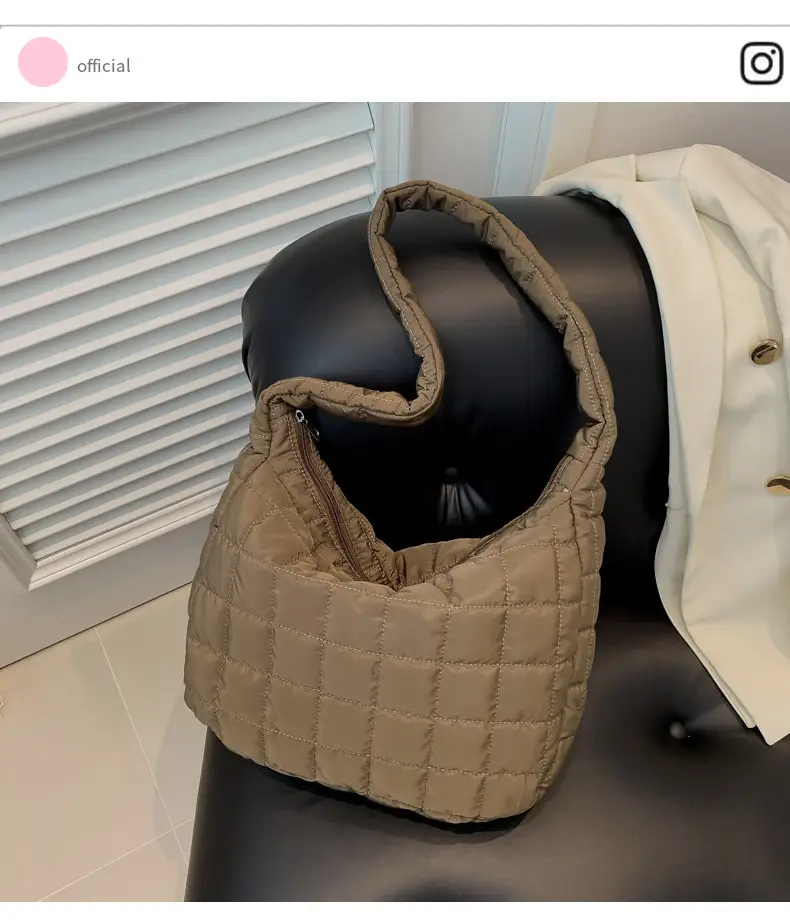Women's Beige Quilted Shoulder Bag Large Capacity — feature 5