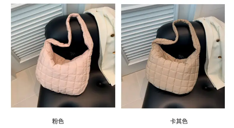 Women's Beige Quilted Shoulder Bag Large Capacity — feature 7