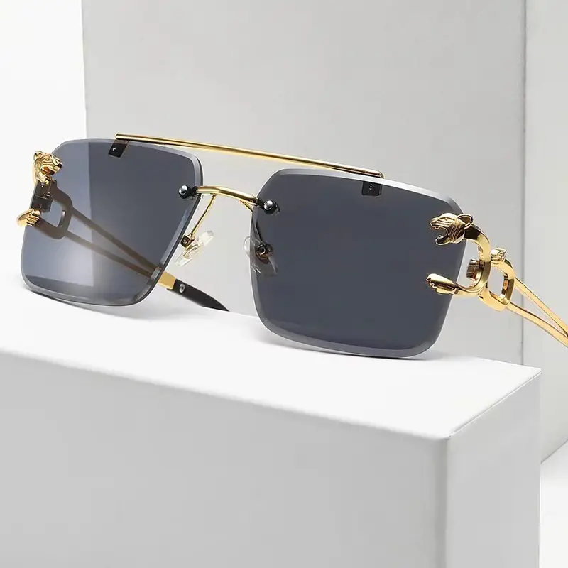 European Leopard Head Metal Sunglasses with Gold Frame - Image 8