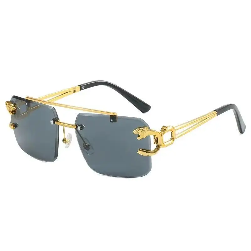 European Leopard Head Metal Sunglasses with Gold Frame - Image 9