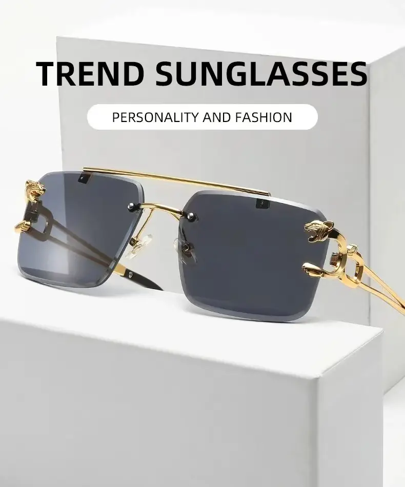 European Leopard Head Metal Sunglasses with Gold Frame — feature 1