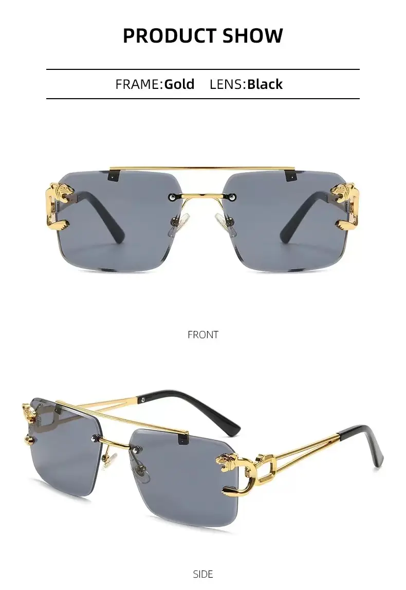 European Leopard Head Metal Sunglasses with Gold Frame — feature 10