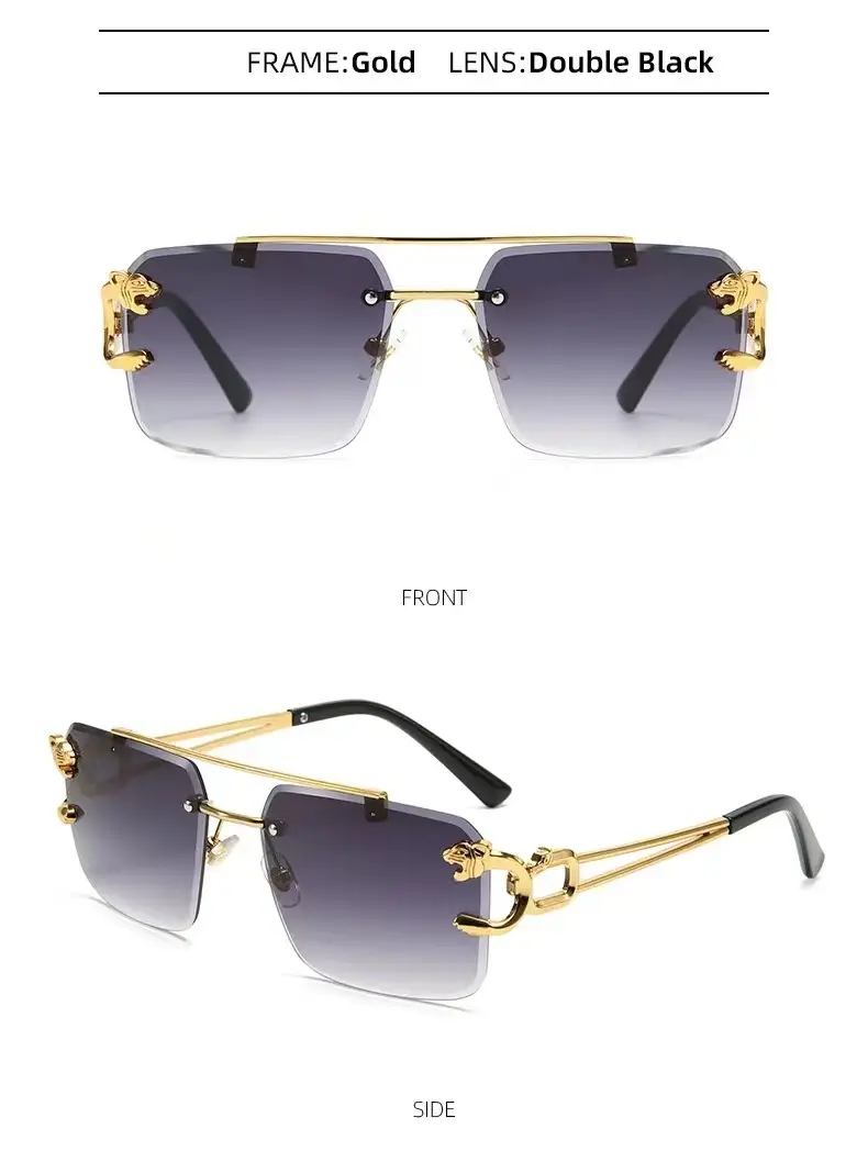 European Leopard Head Metal Sunglasses with Gold Frame — feature 11