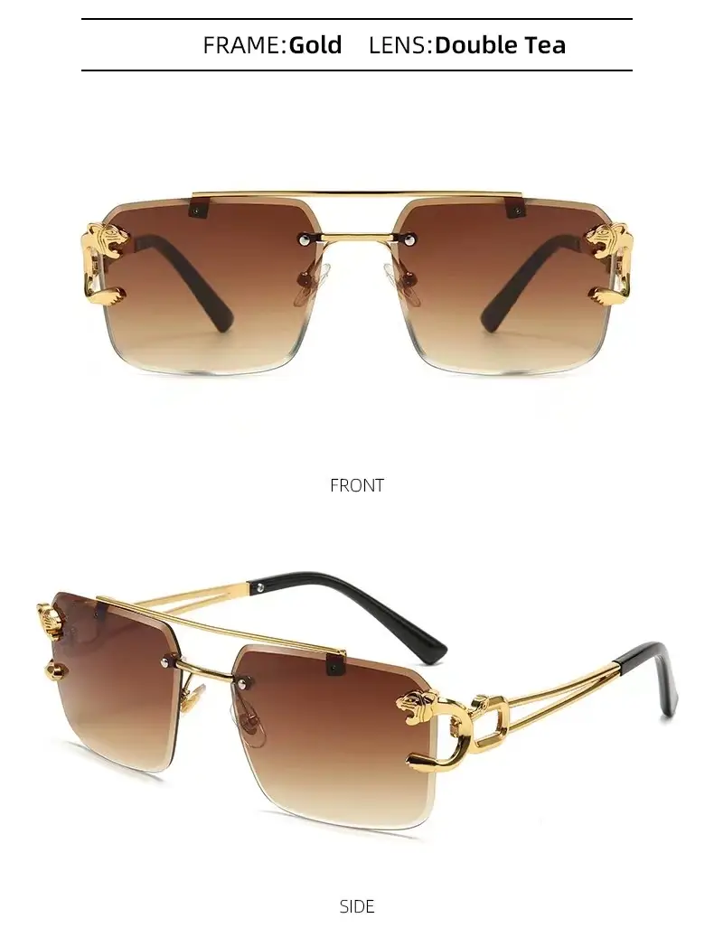 European Leopard Head Metal Sunglasses with Gold Frame — feature 12