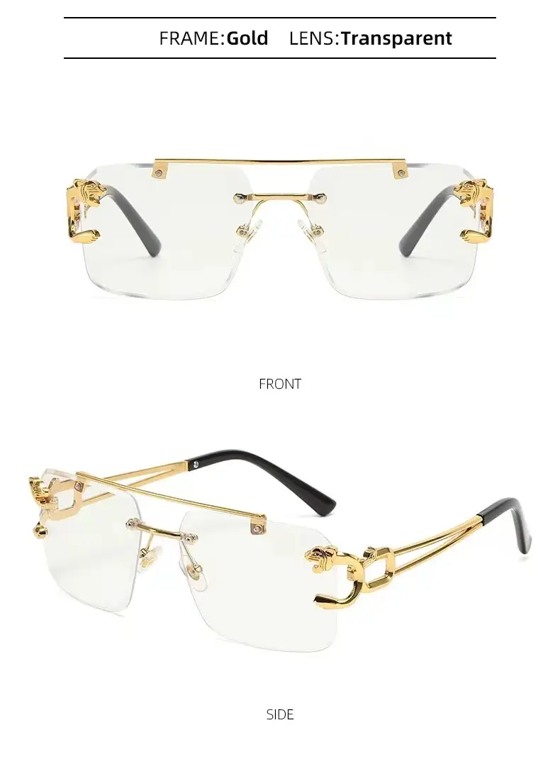 European Leopard Head Metal Sunglasses with Gold Frame — feature 15