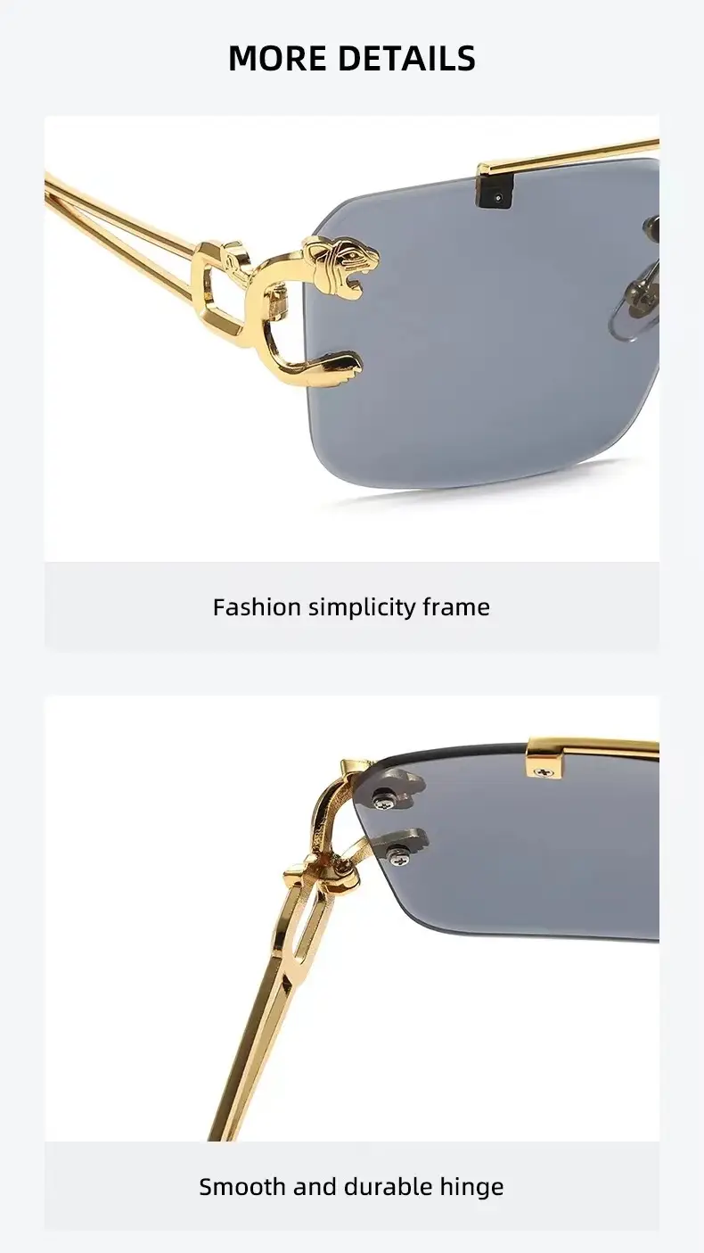 European Leopard Head Metal Sunglasses with Gold Frame — feature 3
