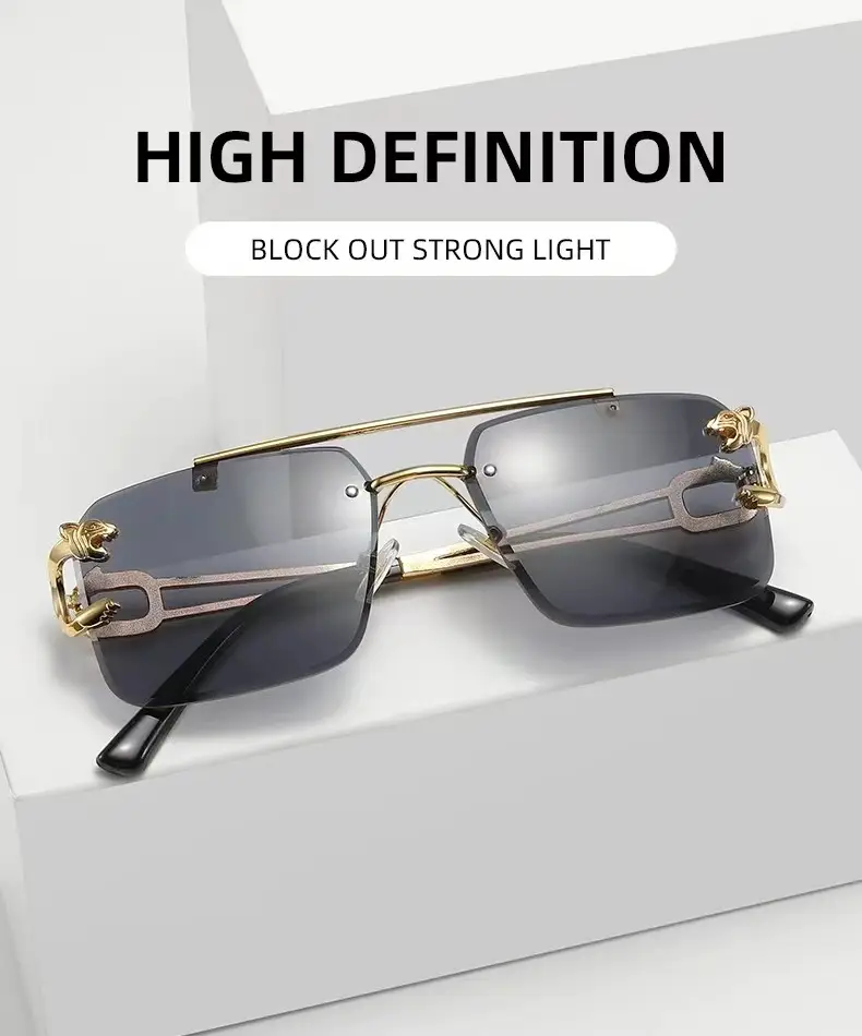European Leopard Head Metal Sunglasses with Gold Frame — feature 5