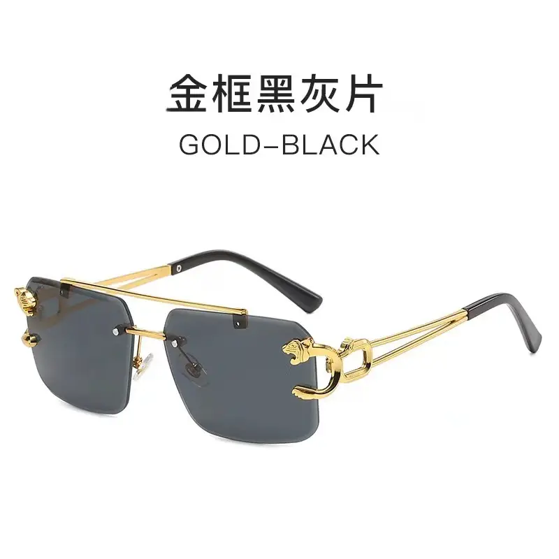 European Leopard Head Metal Sunglasses with Gold Frame