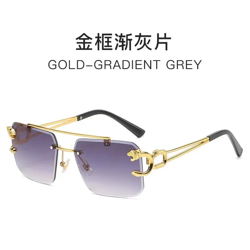 European Leopard Head Metal Sunglasses with Gold Frame - Image 2