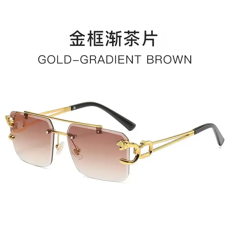 European Leopard Head Metal Sunglasses with Gold Frame - Image 3