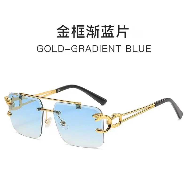 European Leopard Head Metal Sunglasses with Gold Frame - Image 4
