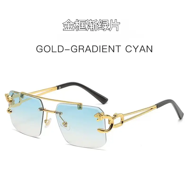 European Leopard Head Metal Sunglasses with Gold Frame - Image 5