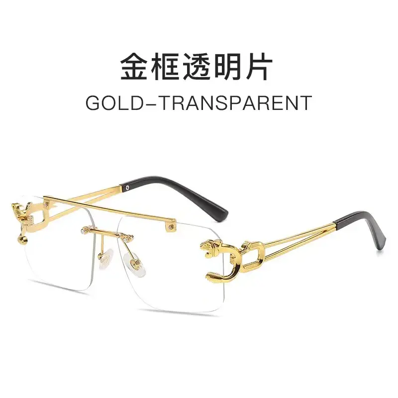 European Leopard Head Metal Sunglasses with Gold Frame - Image 6
