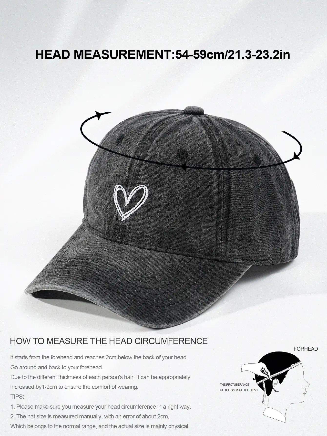 Men Women European American Baseball Cap with Heart Embroidery — feature 6