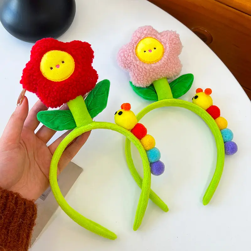 Cute Cartoon Headband with Red Flower and Green Leaves - Image 24