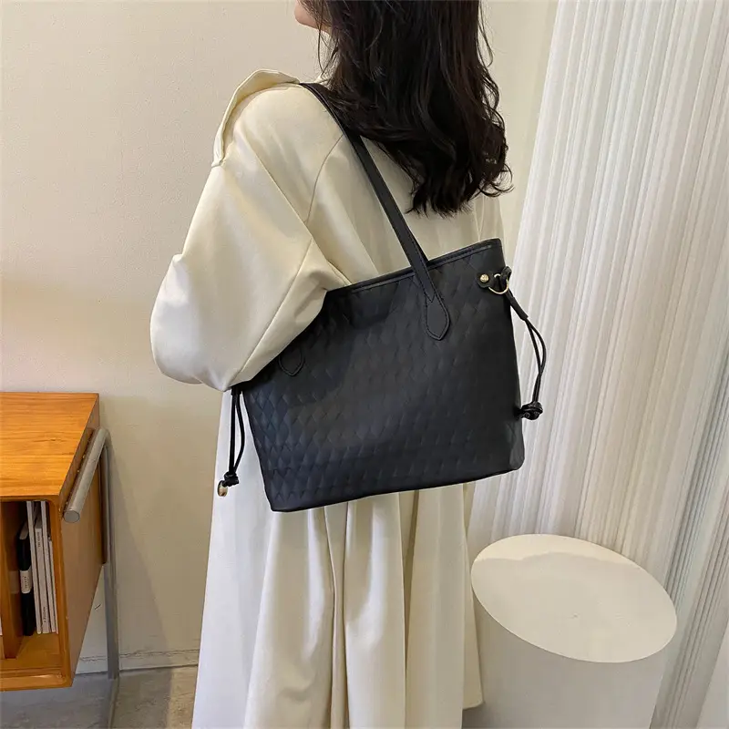 White Rhombic Women's Tote Bag with Leather Handles - Image 7