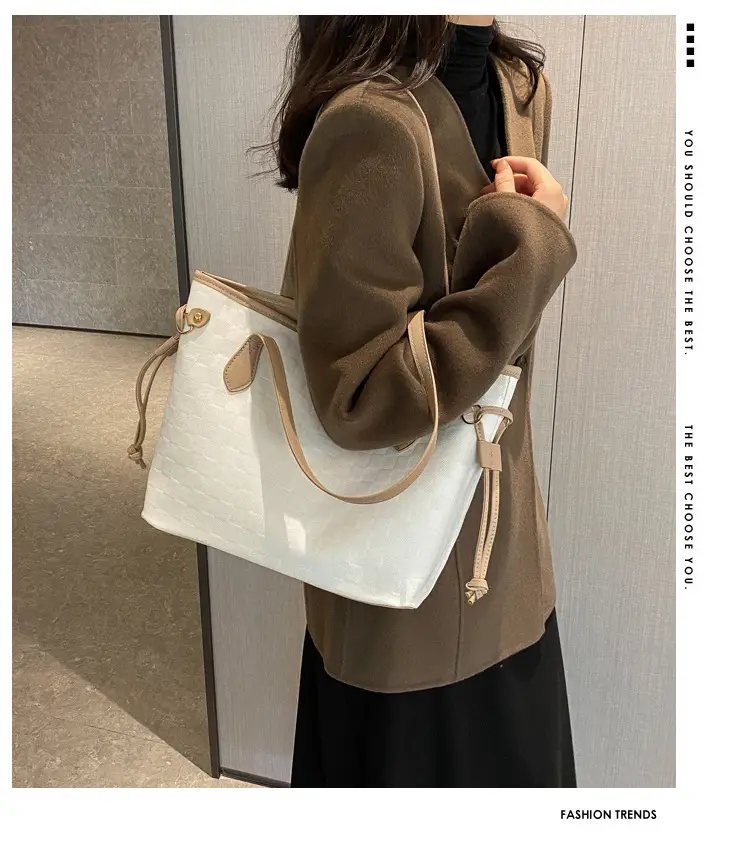White Rhombic Women's Tote Bag with Leather Handles — feature 1