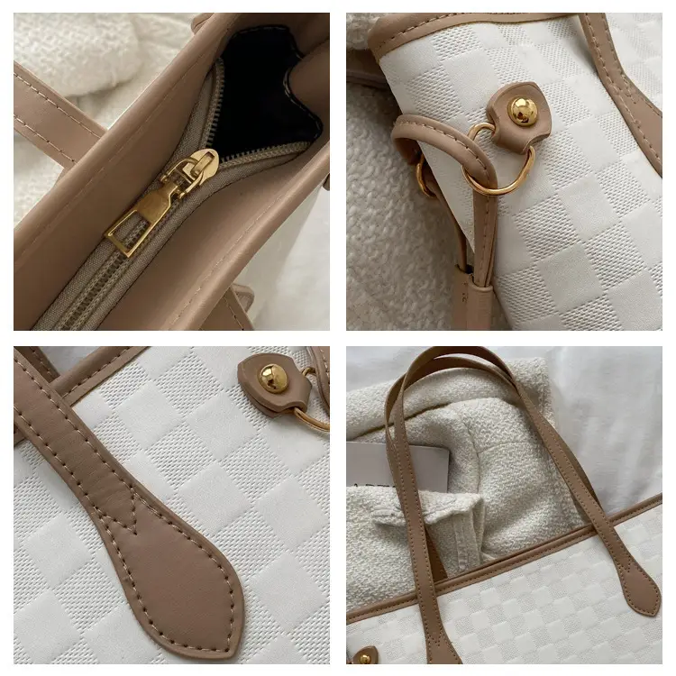 White Rhombic Women's Tote Bag with Leather Handles — feature 10