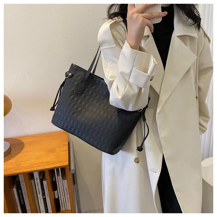 White Rhombic Women's Tote Bag with Leather Handles — feature 12