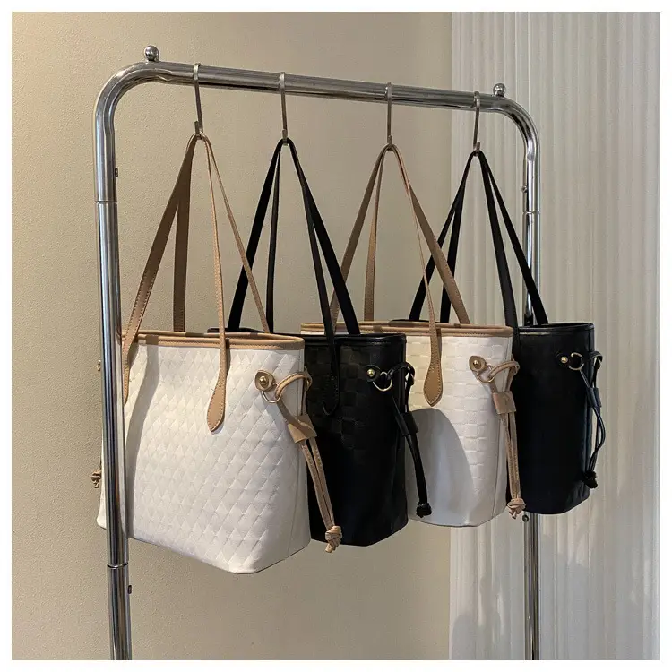 White Rhombic Women's Tote Bag with Leather Handles — feature 18