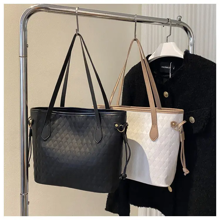 White Rhombic Women's Tote Bag with Leather Handles — feature 19
