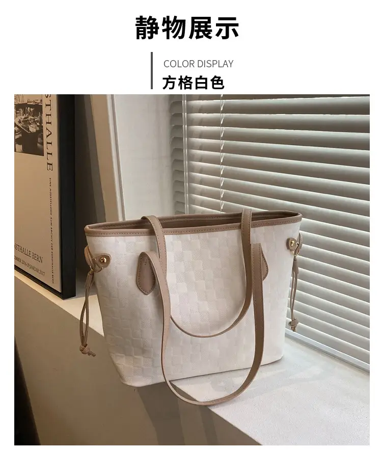 White Rhombic Women's Tote Bag with Leather Handles — feature 20